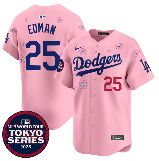 Men Los Angeles Dodgers #25 Edman Tokyo Series 2025 pink Limited Stitched Jersey